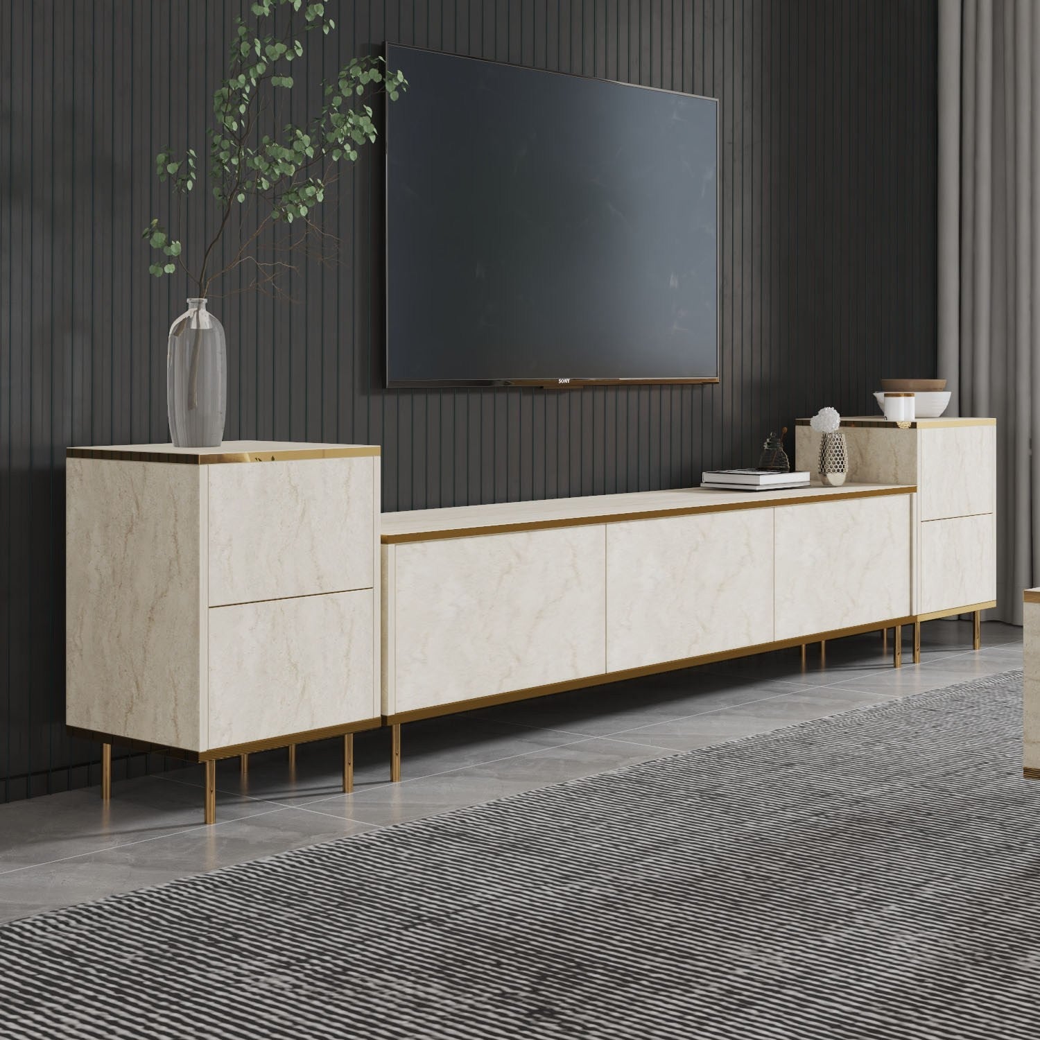 Muebles de TV Imaj - Travertino / Dorado