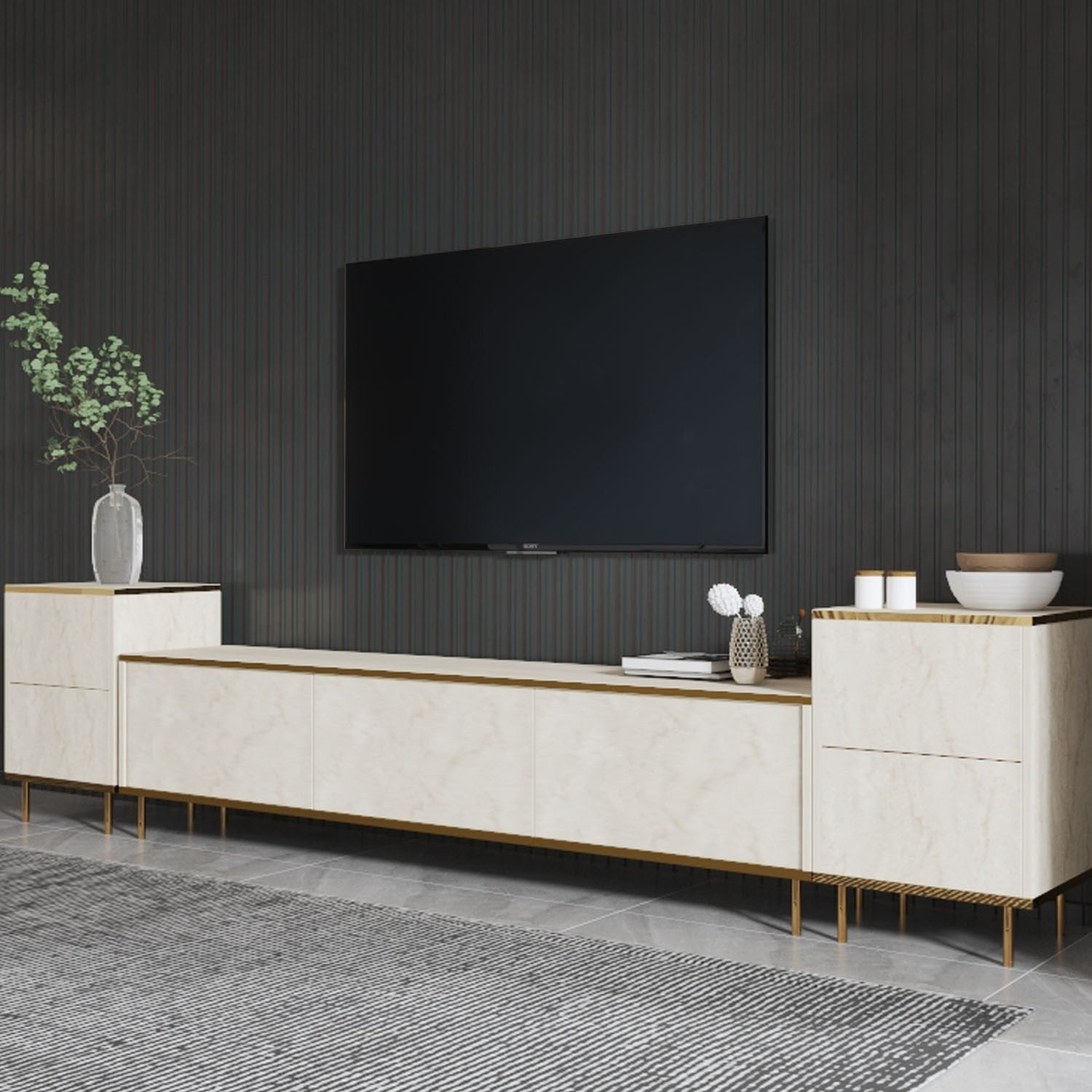 Muebles de TV Imaj - Travertino / Dorado