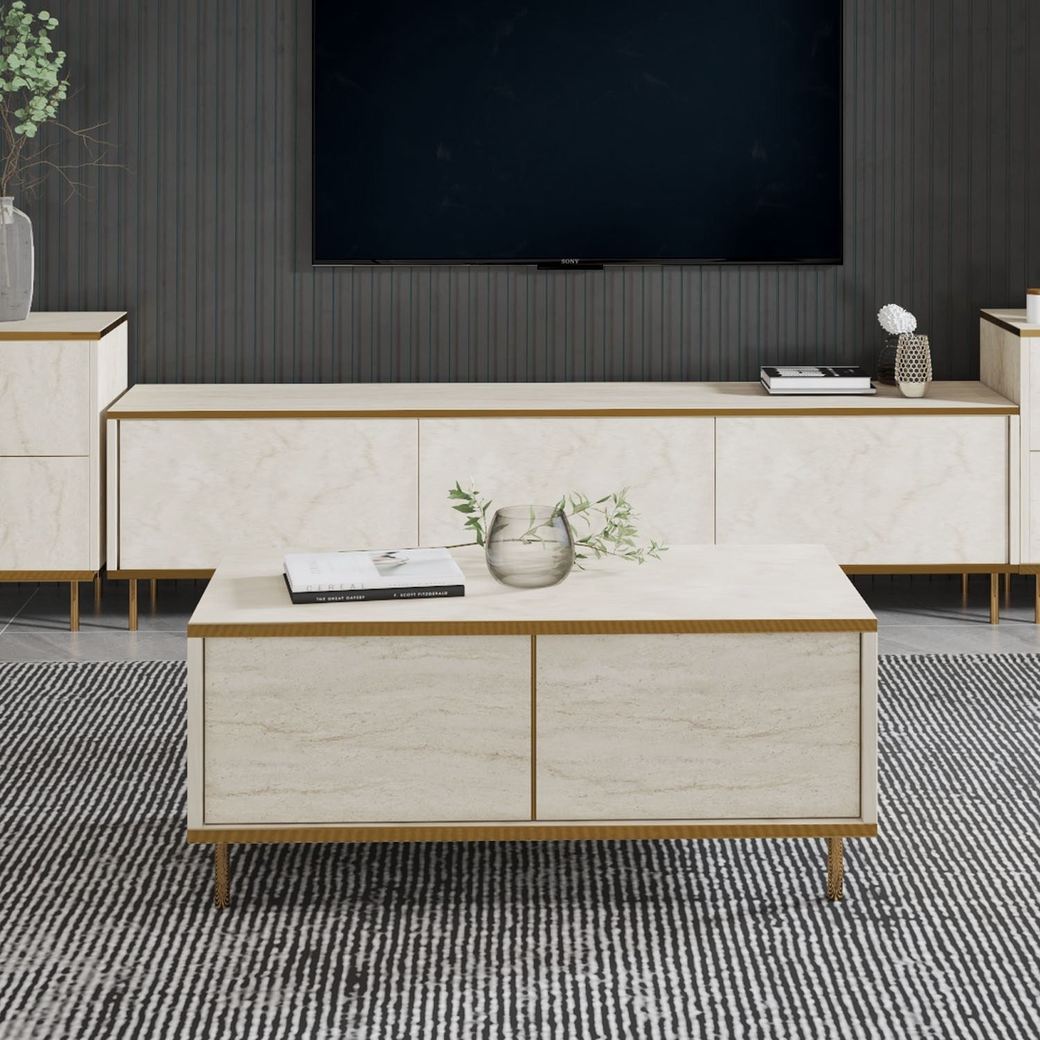 Imaj Coffee Table - Travertine / Gold