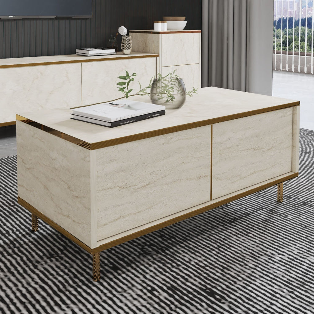 Imaj Coffee Table - Travertine / Gold