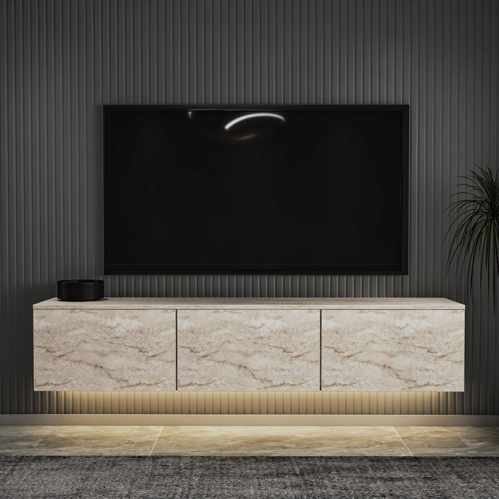Neon Light TV Unit - Travertine