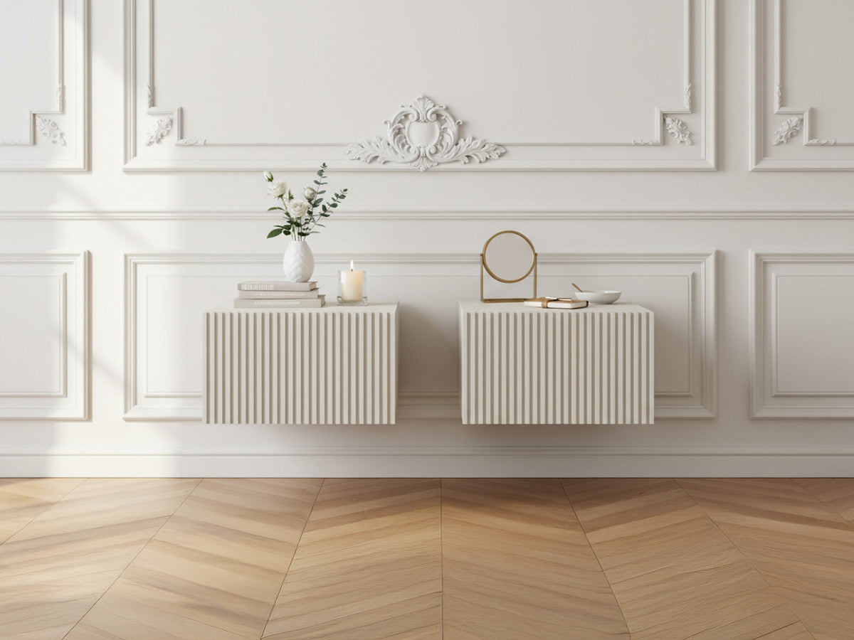 Kasha - Set Of 2 Wall-Mounted Bedside Tables With Drawer