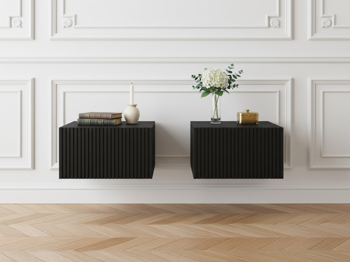 Kasha - Set Of 2 Wall-Mounted Bedside Tables With Drawer