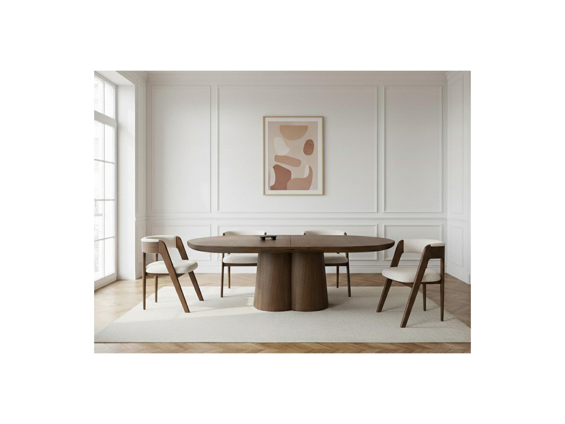 Sugiton - Table À Manger Ronde Extensible 130 À 180 Cm Placage Chêne Massif