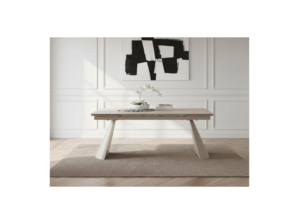 Extendable Dining Table - Romeo - Travertine-Effect Stone Top