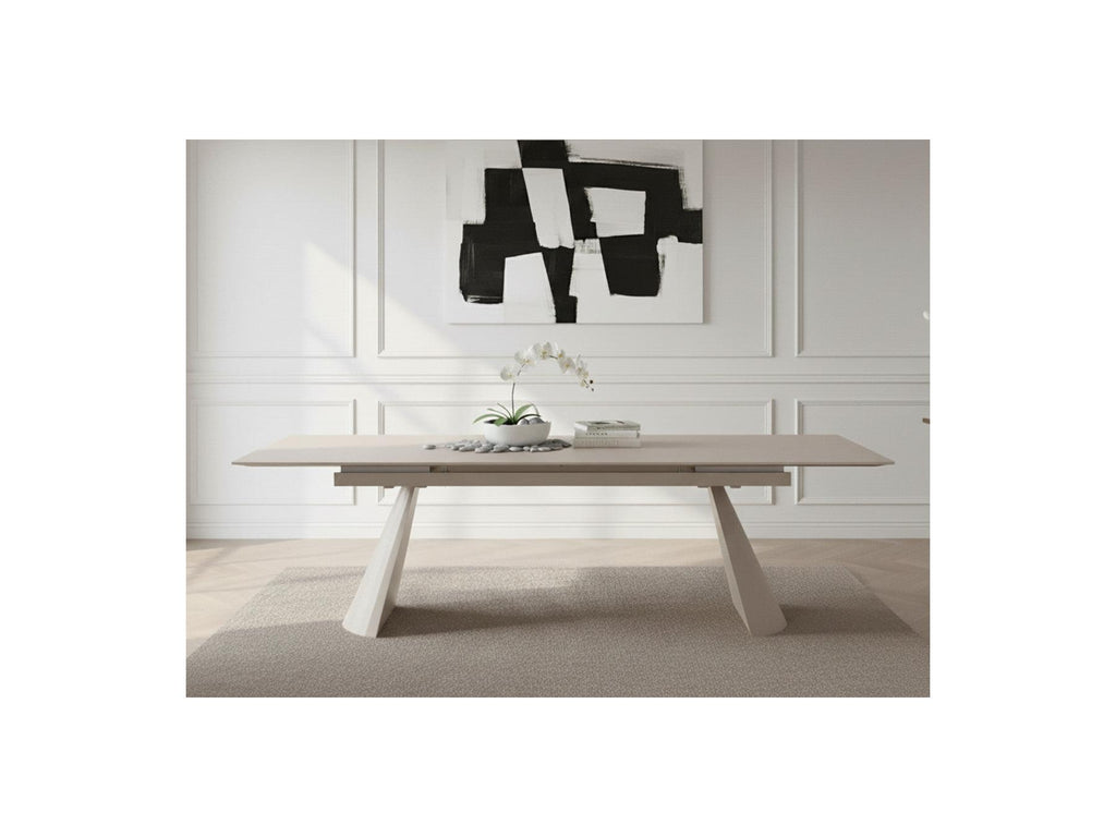 Extendable Dining Table - Romeo - Travertine-Effect Stone Top