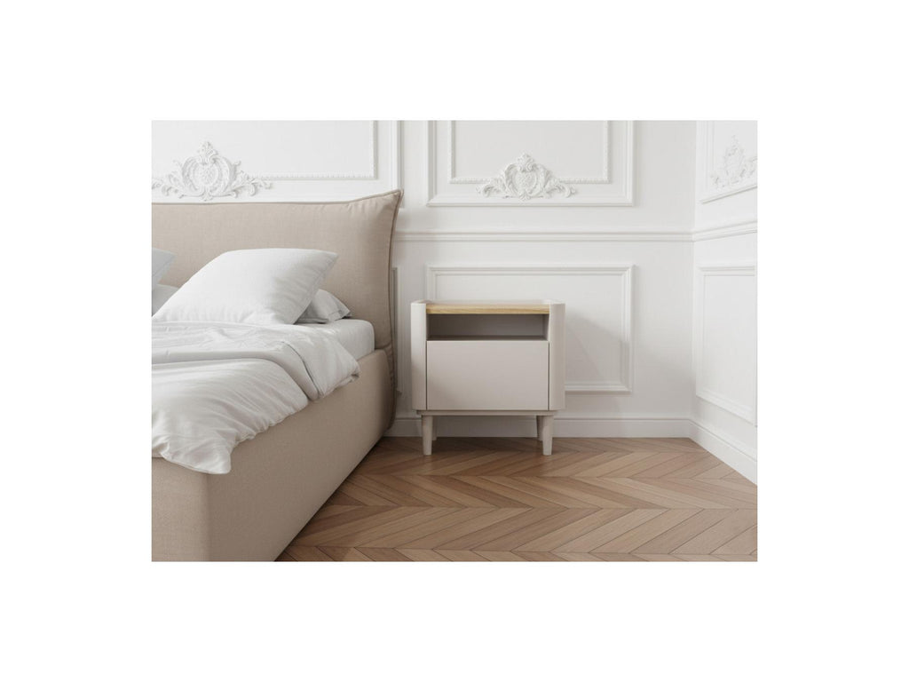 Anyra - Set of 2 Bedside Tables, 1 Drawer - Solid Wood Legs