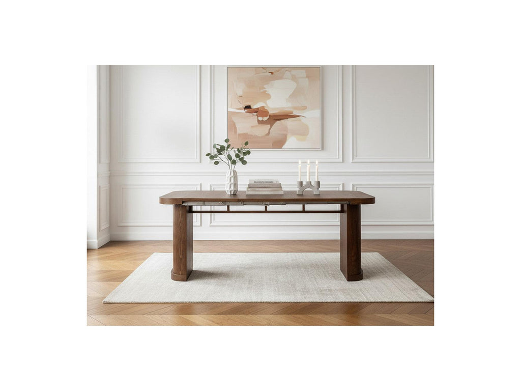 Cassis - Set with Extendable Console Table 43 to 187 cm + 4 Borely Chairs - Solid Oak Veneer and Bouclé Fabric
