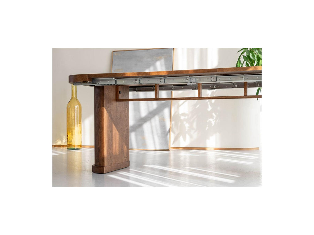 Cassis - Set with Extendable Console Table 43 to 187 cm + 4 Borely Chairs - Solid Oak Veneer and Bouclé Fabric