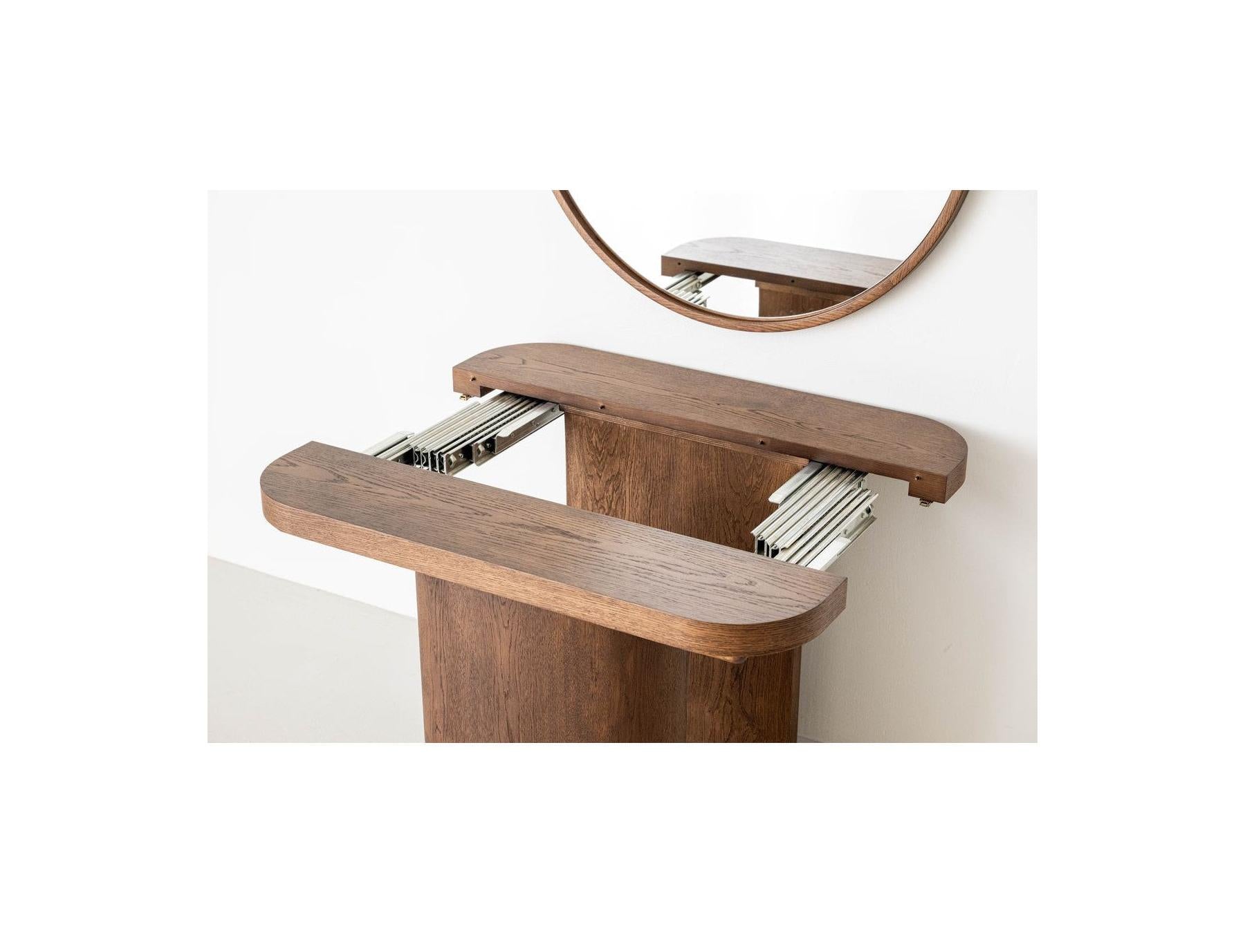 Cassis - Set with Extendable Console Table 43 to 187 cm + 4 Borely Chairs - Solid Oak Veneer and Bouclé Fabric