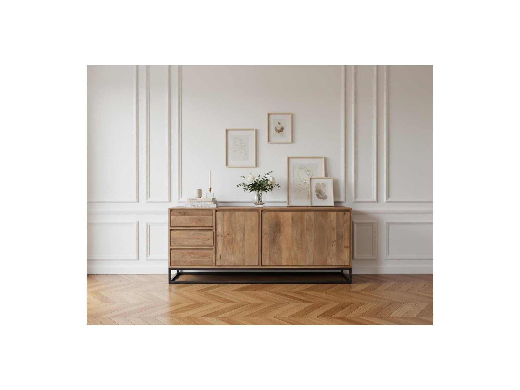 Bergerac - Buffet 3 Portes 190 Cm Bois Massif De Manguier