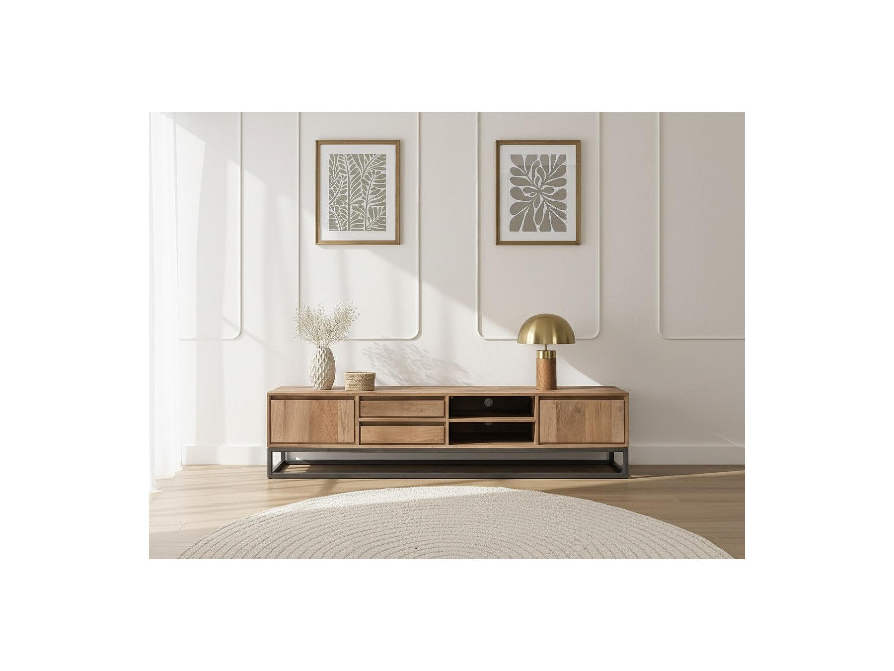 Bergerac - Ensemble Avec Buffet 190 Cm + Meuble Tv 200 Cm Bois Massif De Manguier
