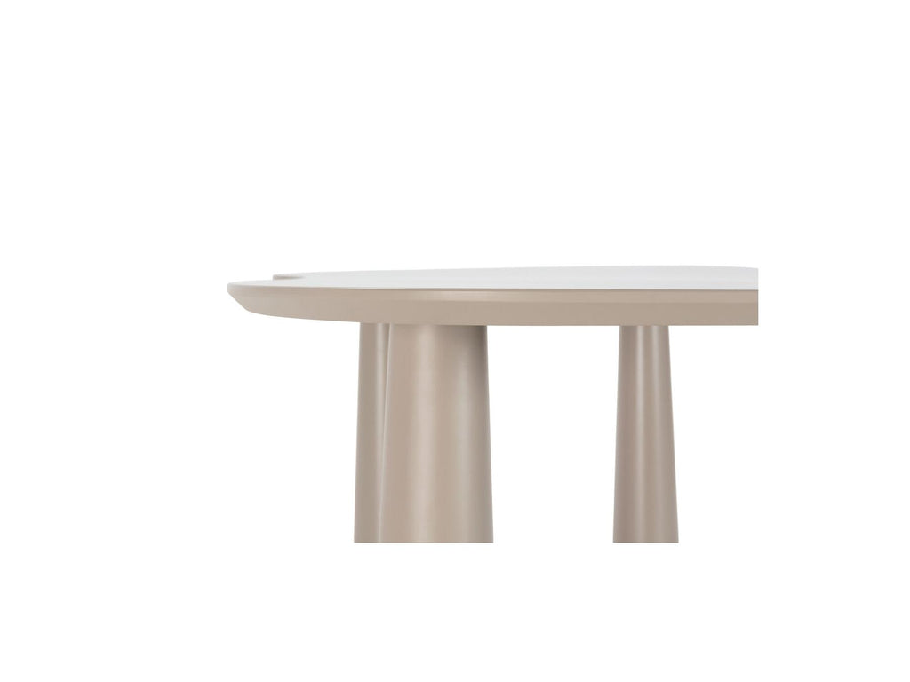 Sasha - Conjunto - Con mesa de comedor ovalada beige + sillas Mila de tejido texturizado - Lote de 4 sillas