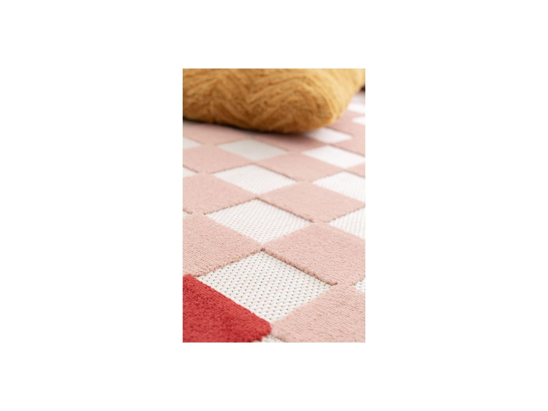Myrlie - Alfombra de pelo corto Myrlie con motivo de cuadros - Rosa