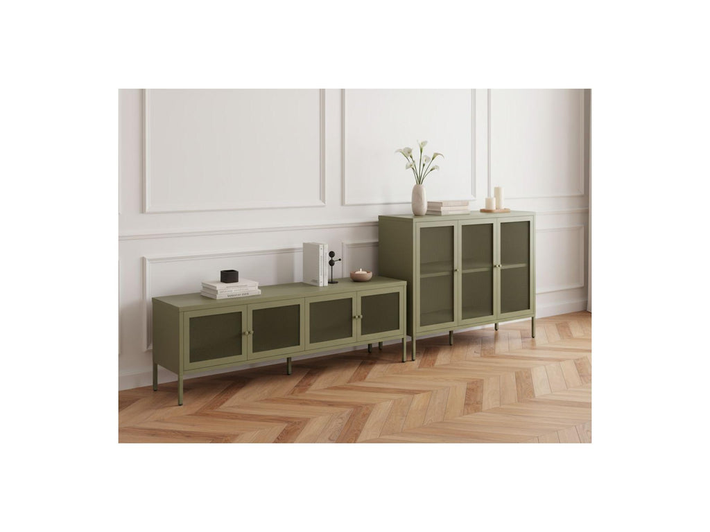 Clara - Meuble Tv 4 Portes 160 Cm Métal + Buffet 3 Portes 120 Cm Métal Édition Limitée