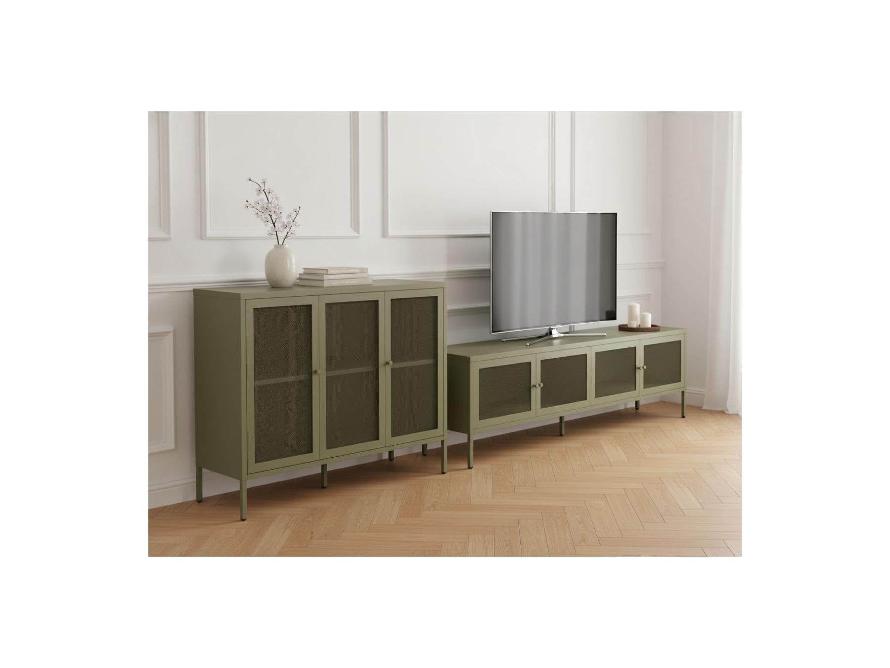 Clara - Meuble Tv 4 Portes 160 Cm Métal + Buffet 3 Portes 120 Cm Métal Édition Limitée