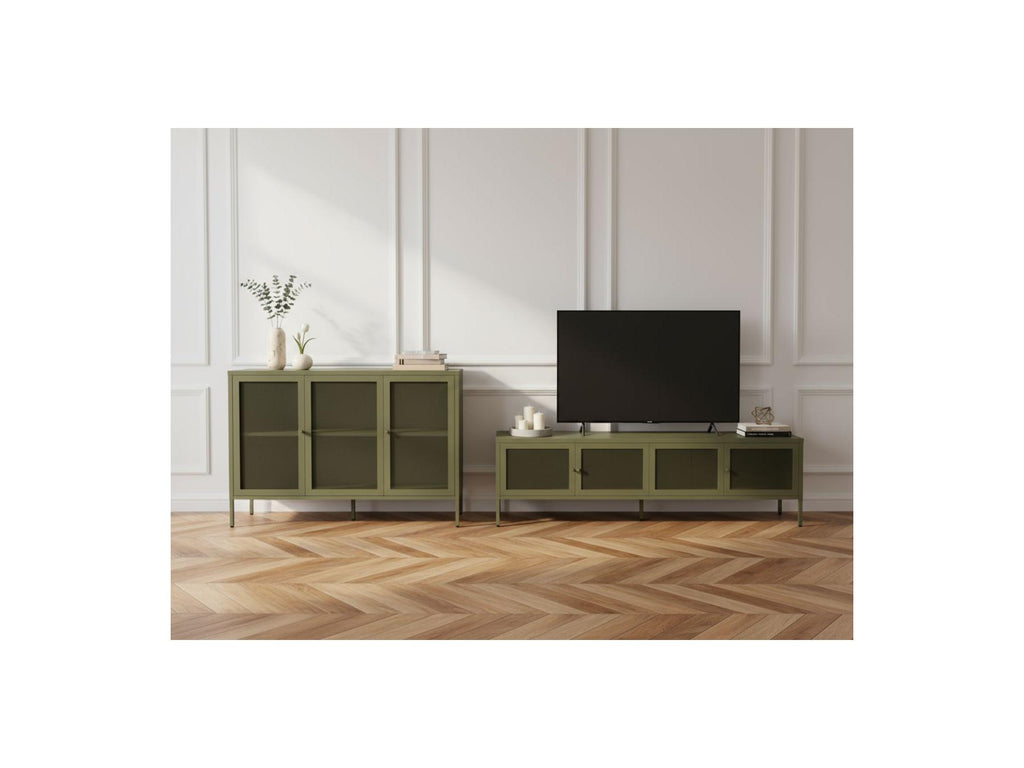 Clara - Meuble Tv 4 Portes 160 Cm Métal + Buffet 3 Portes 120 Cm Métal Édition Limitée