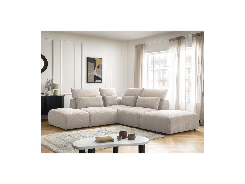 Jana - Sofá esquinero fijo modular con reposacabezas - Tejido texturizado con 2 módulos sin brazos, 1 esquina y 2 pufs - Reversible