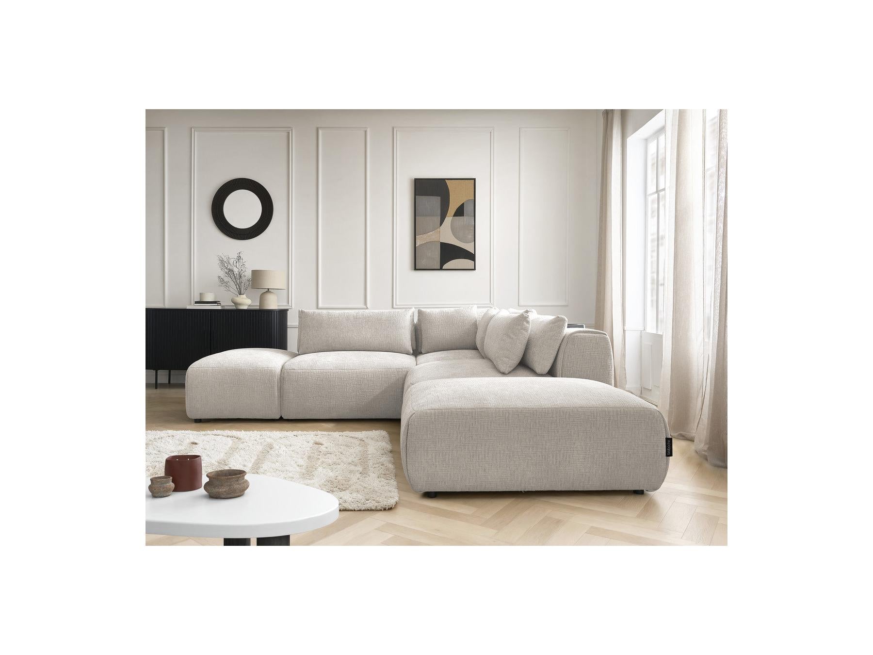 Jana - Sofá esquinero fijo modular con reposacabezas - Tejido texturizado con 2 módulos sin brazos, 1 esquina y 2 pufs - Reversible