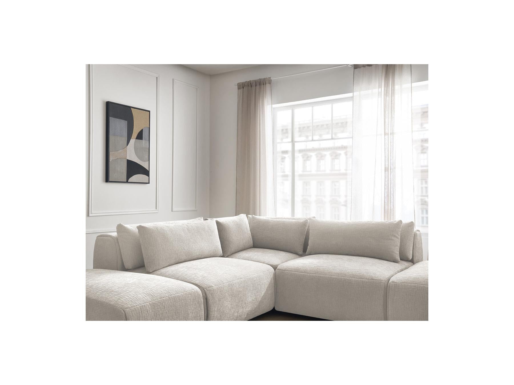 Jana - Sofá esquinero fijo modular con reposacabezas - Tejido texturizado con 2 módulos sin brazos, 1 esquina y 2 pufs - Reversible