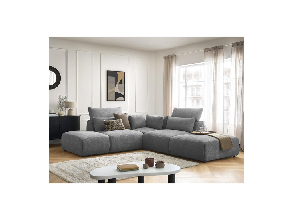 Jana - Sofá esquinero fijo modular con reposacabezas - Tejido texturizado con 2 módulos sin brazos, 1 esquina y 2 pufs - Reversible