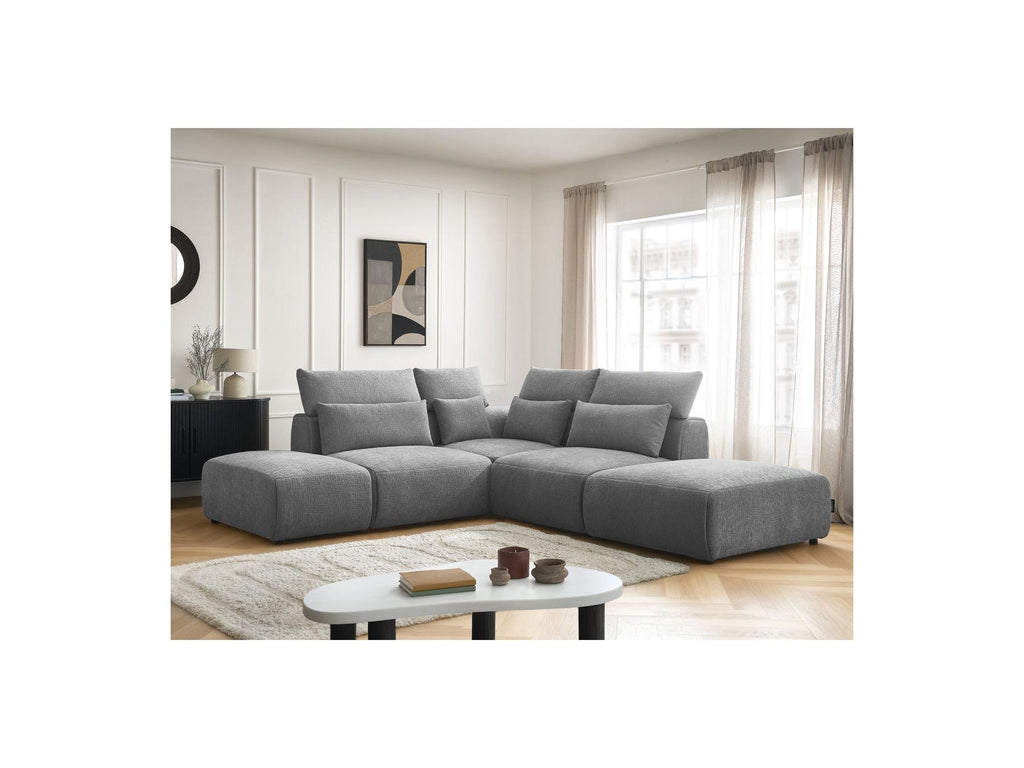 Jana - Sofá esquinero fijo modular con reposacabezas - Tejido texturizado con 2 módulos sin brazos, 1 esquina y 2 pufs - Reversible