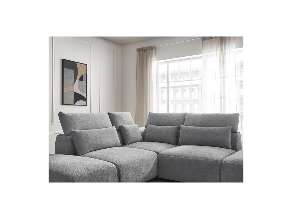Jana - Sofá esquinero fijo modular con reposacabezas - Tejido texturizado con 2 módulos sin brazos, 1 esquina y 2 pufs - Reversible