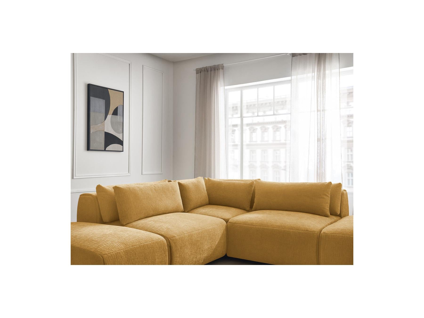 Jana - Sofá esquinero fijo modular con reposacabezas - Tejido texturizado con 2 módulos sin brazos, 1 esquina y 2 pufs - Reversible