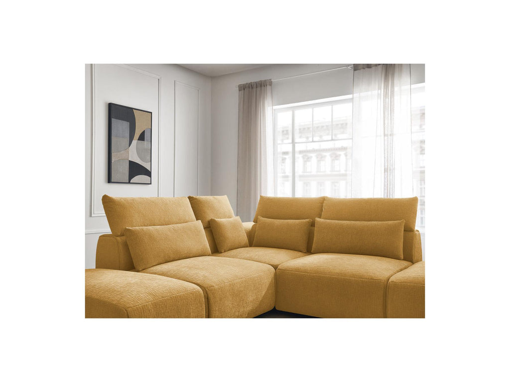 Jana - Sofá esquinero fijo modular con reposacabezas - Tejido texturizado con 2 módulos sin brazos, 1 esquina y 2 pufs - Reversible