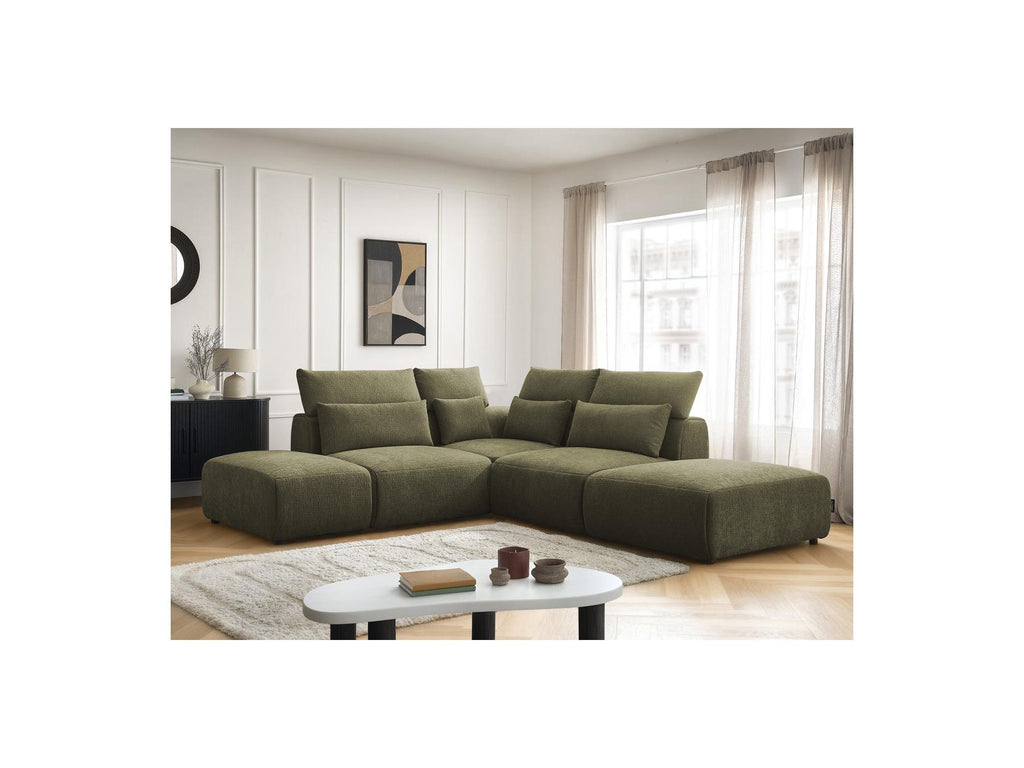 Jana - Sofá esquinero fijo modular con reposacabezas - Tejido texturizado con 2 módulos sin brazos, 1 esquina y 2 pufs - Reversible
