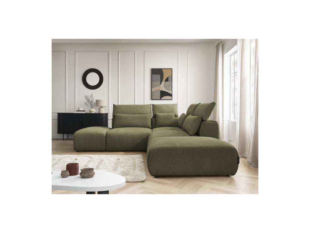 Jana - Sofá esquinero fijo modular con reposacabezas - Tejido texturizado con 2 módulos sin brazos, 1 esquina y 2 pufs - Reversible