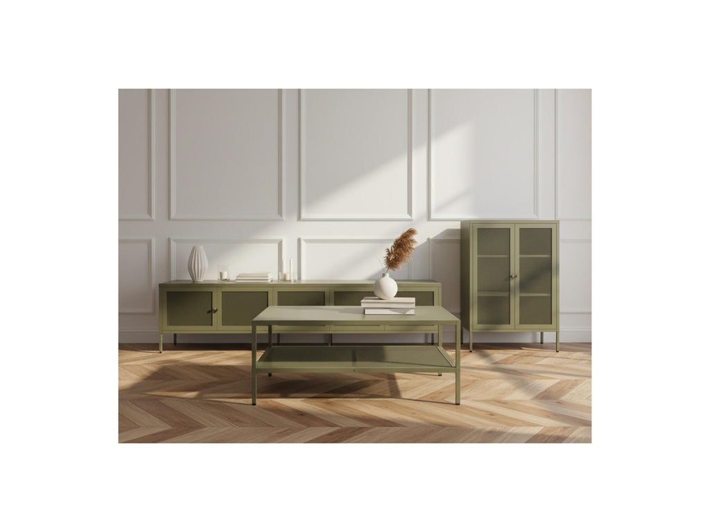 Clara - Meuble Tv 4 Portes 160 Cm Métal + Buffet Haut 2 Portes 70 Cm Métal + Table Basse 100 Cm Métal Édition Limitée