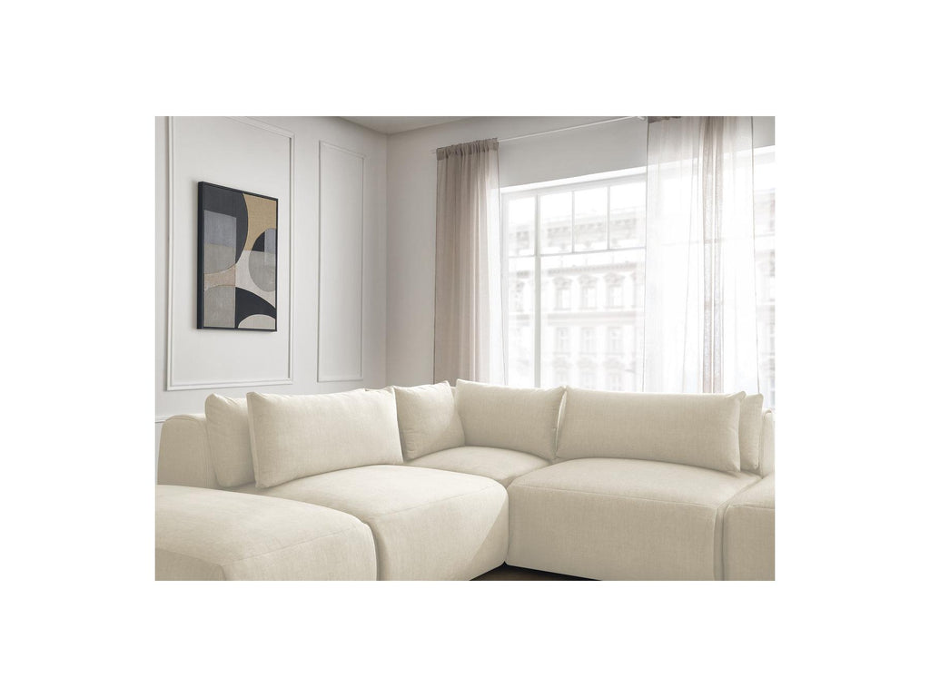 Jana - Canapé D'Angle Fixe Modulable Avec Têtières - Tissu Velours Avec 2 Chauffeuses, 1 Angle Et 2 Poufs - Réversible