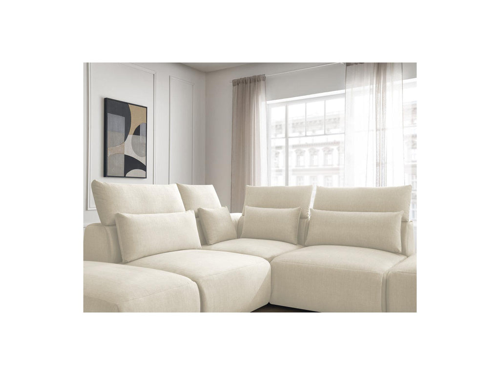Jana - Canapé D'Angle Fixe Modulable Avec Têtières - Tissu Velours Avec 2 Chauffeuses, 1 Angle Et 2 Poufs - Réversible