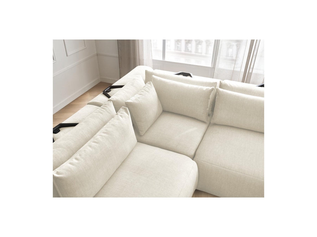 Jana - Canapé D'Angle Fixe Modulable Avec Têtières - Tissu Velours Avec 2 Chauffeuses, 1 Angle Et 2 Poufs - Réversible