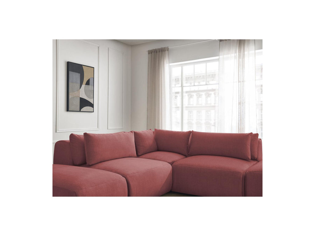 Jana - Canapé D'Angle Fixe Modulable Avec Têtières - Tissu Velours Avec 2 Chauffeuses, 1 Angle Et 2 Poufs - Réversible