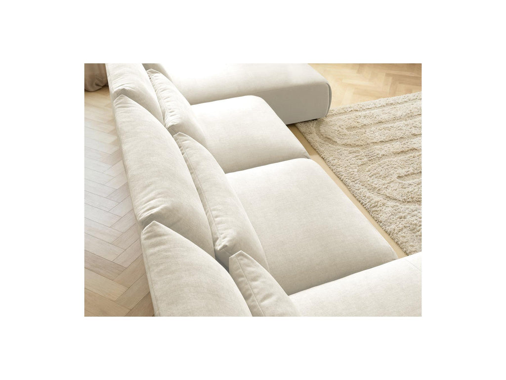 Jana - Sofá panorámico fijo modular con reposacabezas - Tejido de terciopelo con 2 chaises longues y 2 sillones