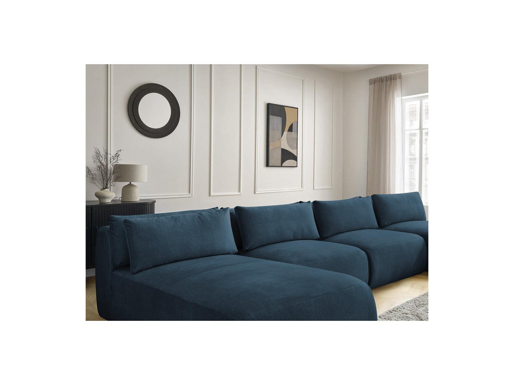 Jana - Sofá panorámico fijo modular con reposacabezas - Tejido de terciopelo con 2 chaises longues y 2 sillones
