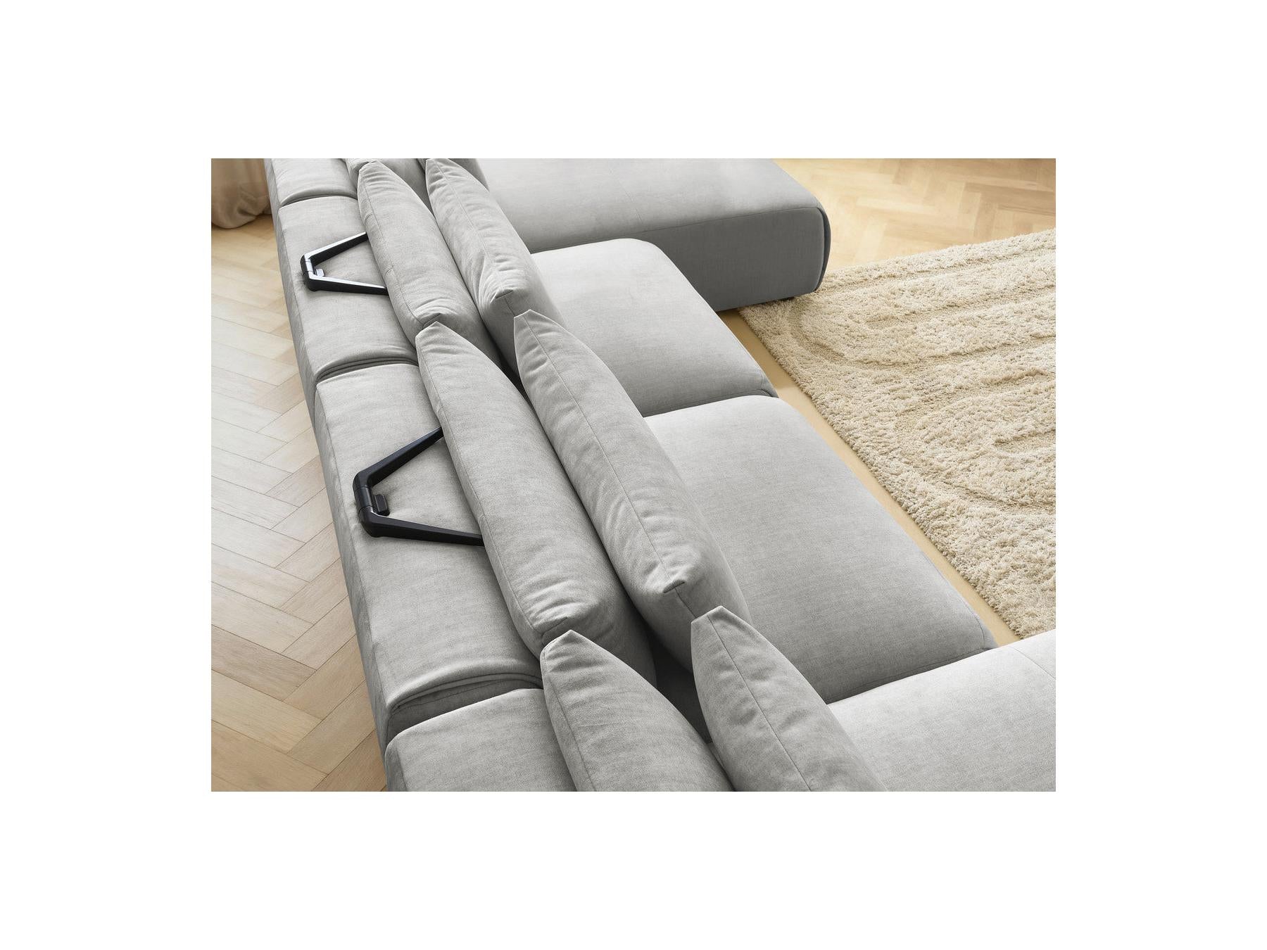 Jana - Sofá panorámico fijo modular con reposacabezas - Tejido de terciopelo con 2 chaises longues y 2 sillones