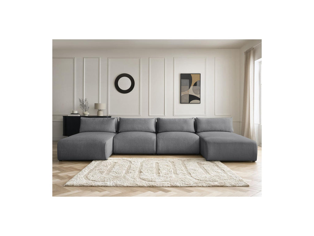 Jana - Sofá panorámico fijo modular con reposacabezas - Tejido de terciopelo con 2 chaises longues y 2 sillones