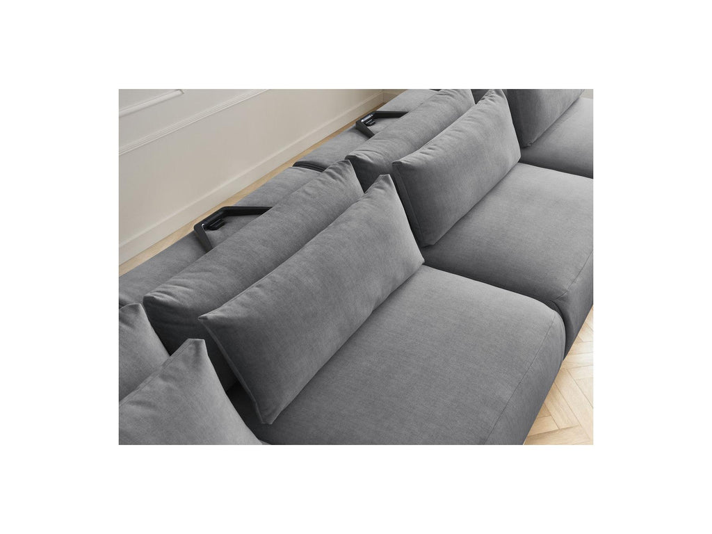 Jana - Sofá panorámico fijo modular con reposacabezas - Tejido de terciopelo con 2 chaises longues y 2 sillones