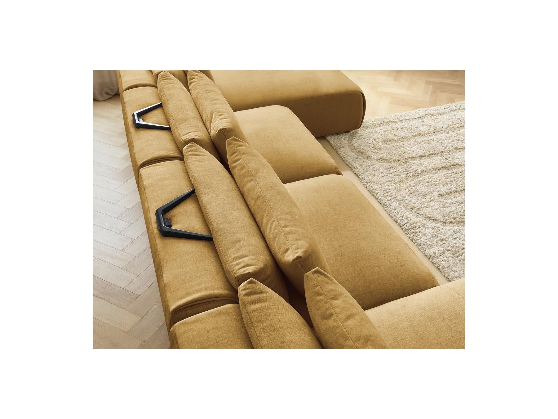 Jana - Sofá panorámico fijo modular con reposacabezas - Tejido de terciopelo con 2 chaises longues y 2 sillones
