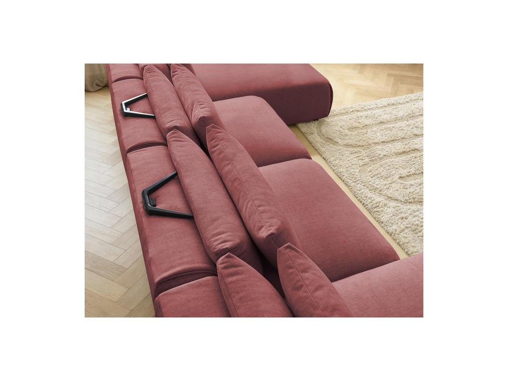 Jana - Sofá panorámico fijo modular con reposacabezas - Tejido de terciopelo con 2 chaises longues y 2 sillones