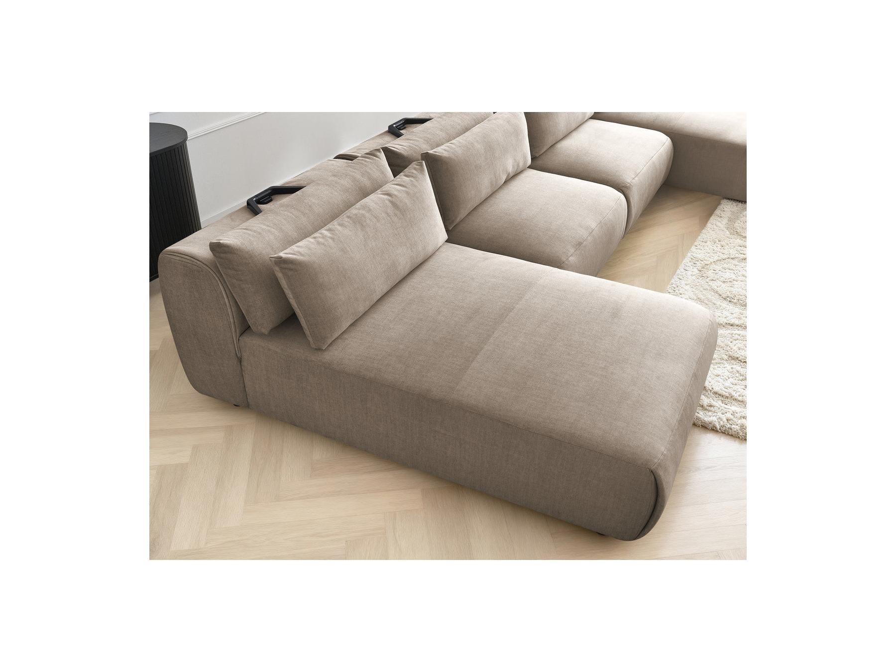 Jana - Sofá panorámico fijo modular con reposacabezas - Tejido de terciopelo con 2 chaises longues y 2 sillones