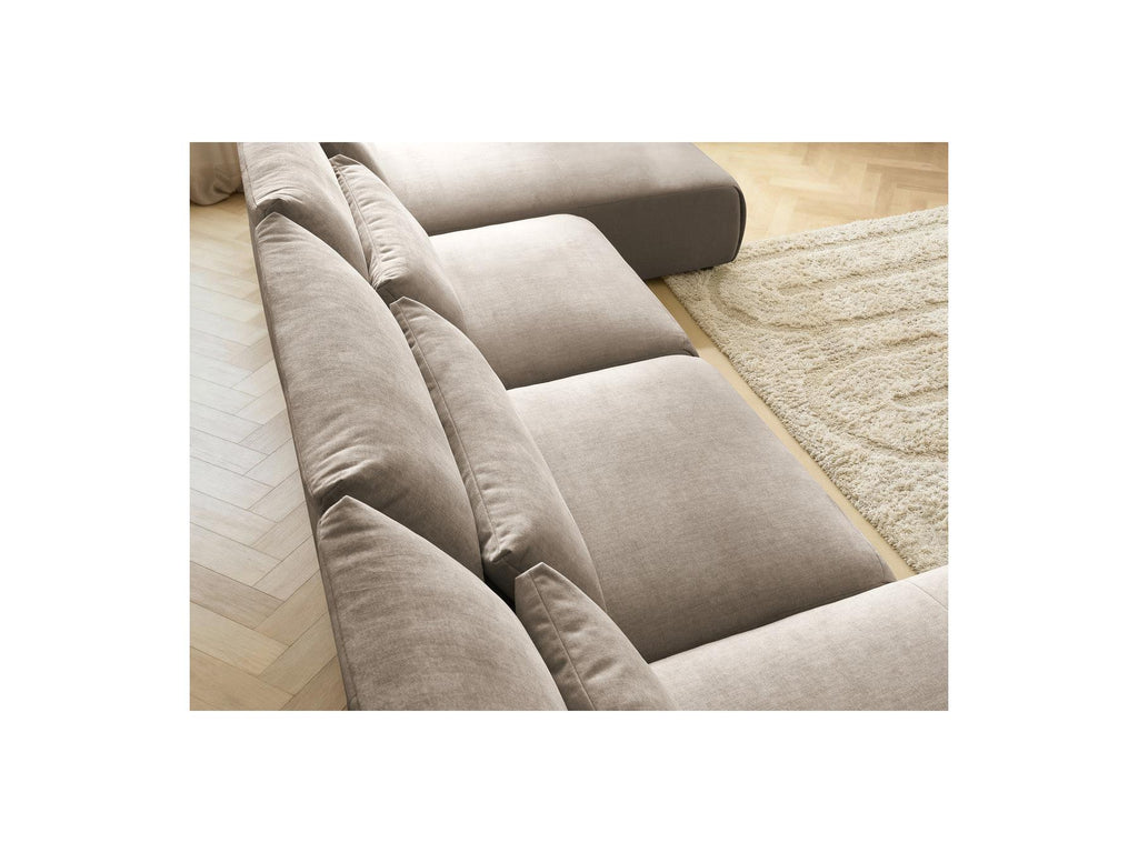 Jana - Sofá panorámico fijo modular con reposacabezas - Tejido de terciopelo con 2 chaises longues y 2 sillones