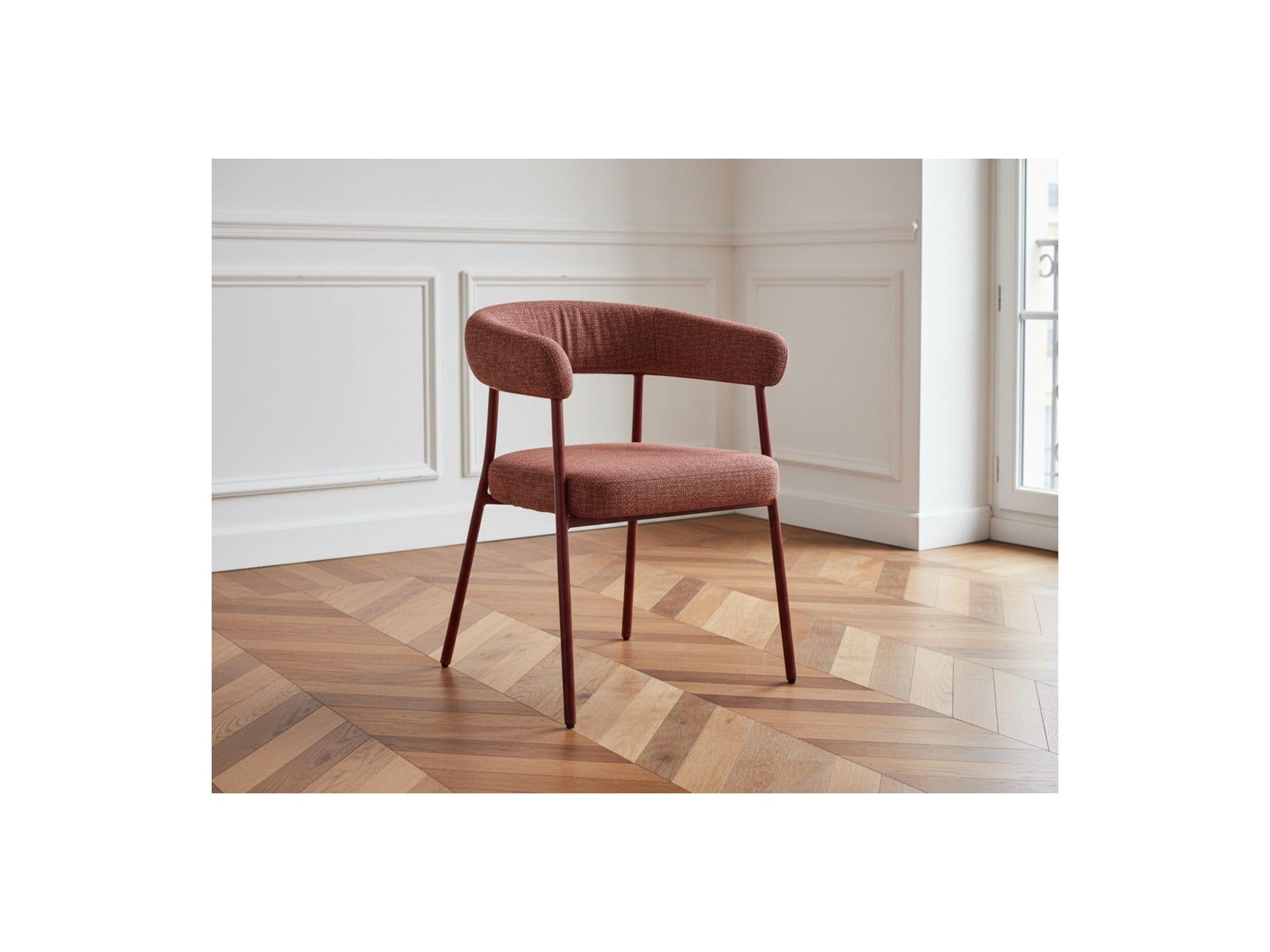 Sasha - Ensemble Avec Table À Manger Ovale + Chaises Rosa Tissu Texturé Marron - Lot De 4 Chaises