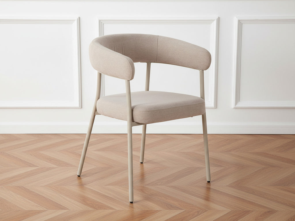 Sasha - Set with Oval Dining Table + Rosa Chairs - Beige Velvet Fabric - Set of 4 Chairs
