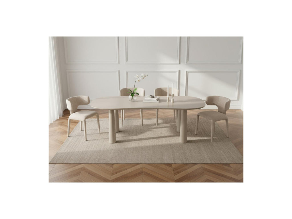 Sasha - Conjunto - Con mesa de comedor ovalada beige + sillas Mila de tejido texturizado - Lote de 4 sillas