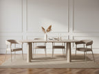 Sasha - Set with Oval Dining Table + Rosa Chairs - Beige Velvet Fabric - Set of 4 Chairs