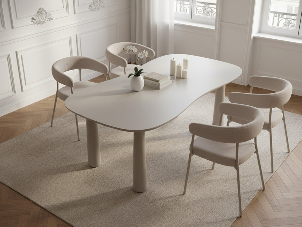Sasha - Set with Oval Dining Table + Rosa Chairs - Beige Velvet Fabric - Set of 4 Chairs